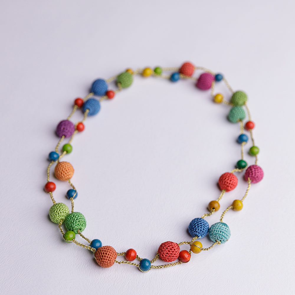 Samoolam Handmade Crochet Mela Necklace ~ Multicoloured Large Beads
