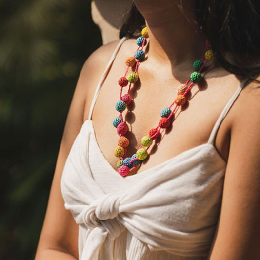 Samoolam Handmade Crochet Mela Necklace ~ Multicoloured Small Beads