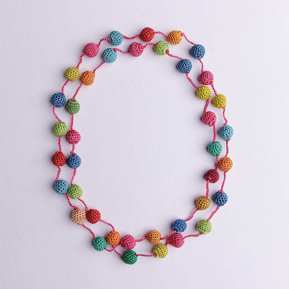 Samoolam Handmade Crochet Mela Necklace ~ Multicoloured Small Beads