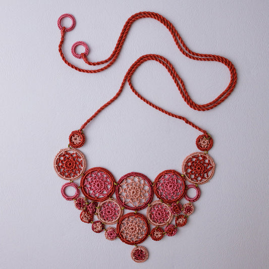Samoolam Handmade Crochet Mandala Necklace ~ Red