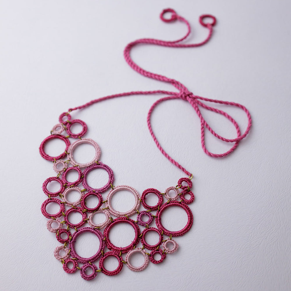 Samoolam Handmade Crochet Dhara Necklace ~ Pink