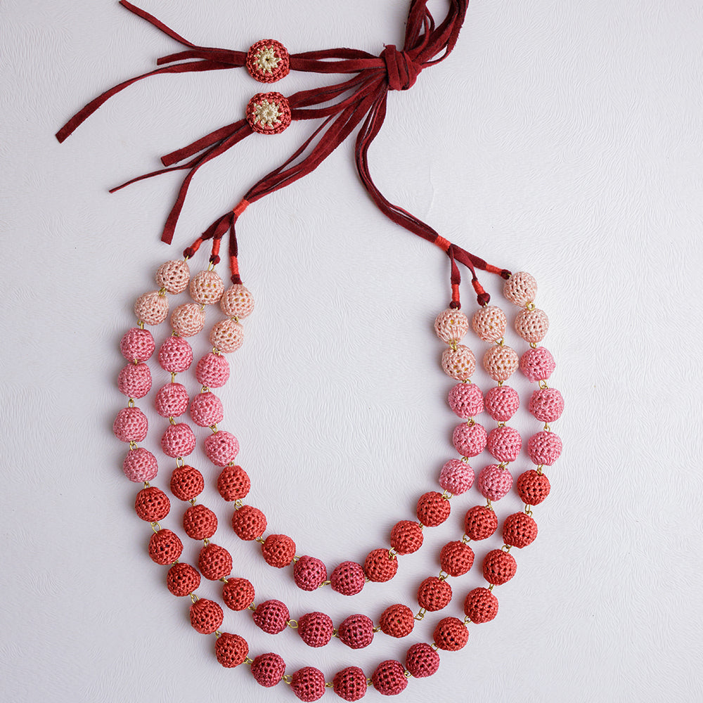 Samoolam Handmade Crochet Mausam Necklace ~ Coral