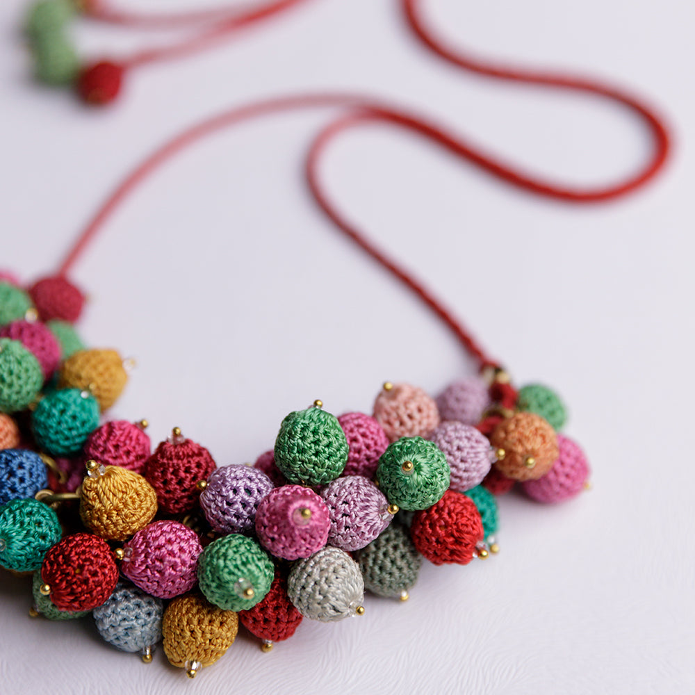 Samoolam Handmade Crochet Guldasta Necklace ~ Multicoloured