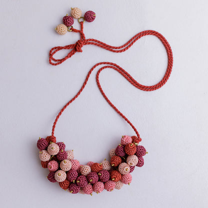 Samoolam Handmade Crochet Guldasta Necklace ~ Coral