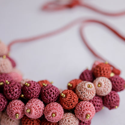 Samoolam Handmade Crochet Guldasta Necklace ~ Coral