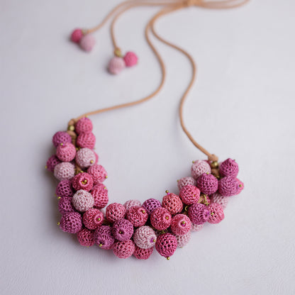 Samoolam Handmade Crochet Guldasta Necklace ~ Pink