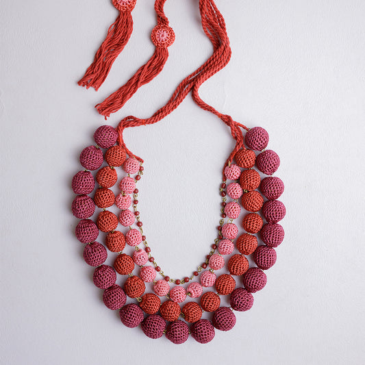 Samoolam Handmade Crochet Aadya Necklace ~ Red Ombre