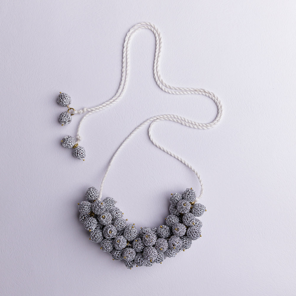 Samoolam Handmade Crochet Devi Necklace ~ Silver