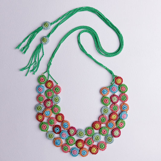 Samoolam Handmade Crochet Mela Layered Necklace ~ Multicoloured