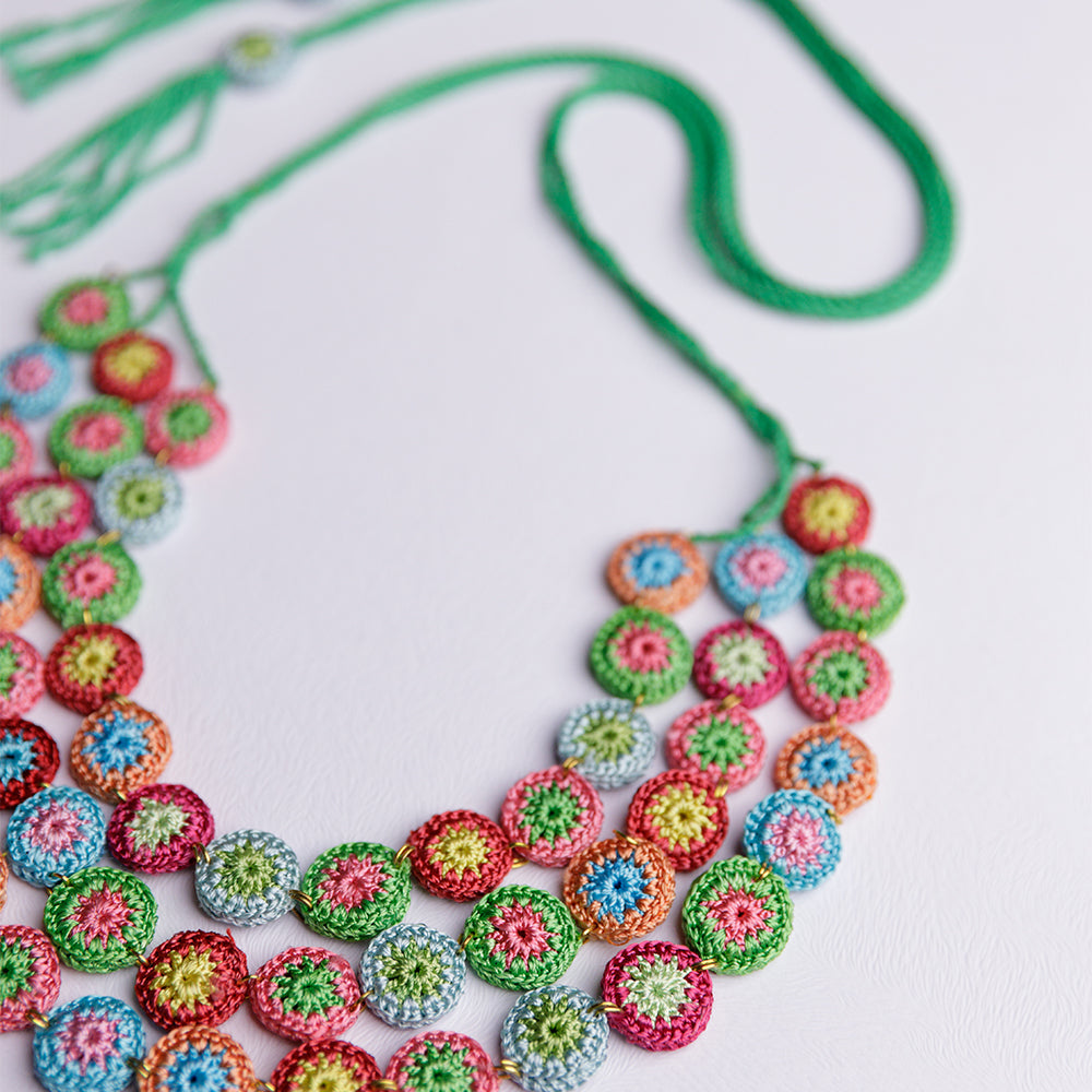 Samoolam Handmade Crochet Mela Layered Necklace ~ Multicoloured