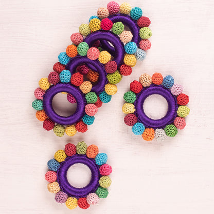 Samoolam Handmade Crochet Napkin Holders (Purple Beads ~ Set of 6)