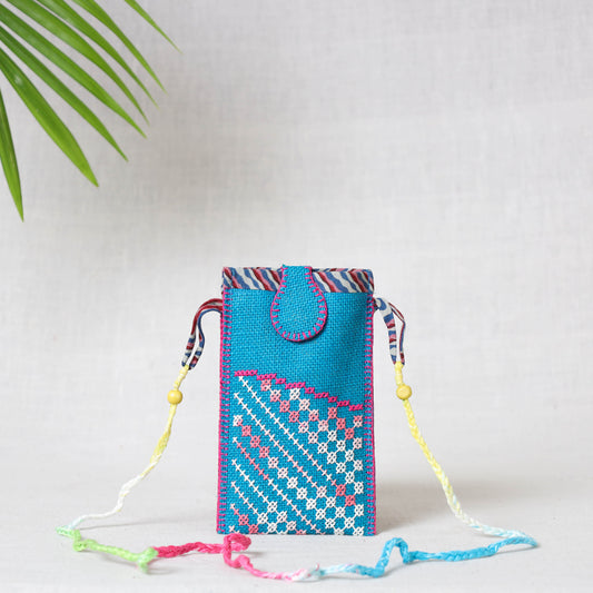Tribal Hand Embroidered Jute Mobile Sling Bag