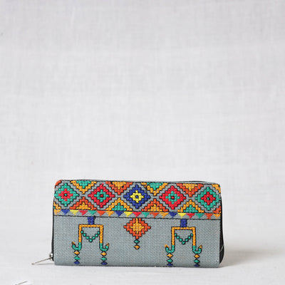 Tribal Hand Embroidered Jute Clutch Wallet