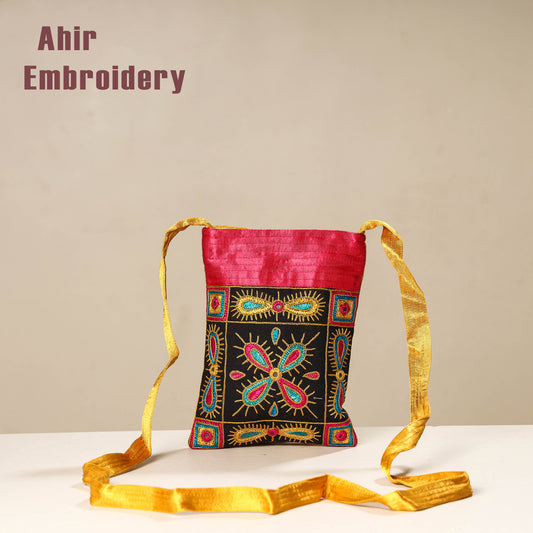 Pink - Kutch Ahir Embroidery Mashru Silk Sling Bag