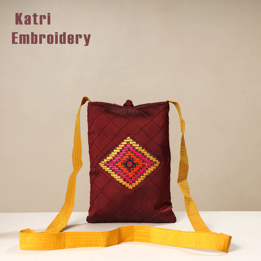 Brown - Kutch Katri Embroidery Silk Sling Bag