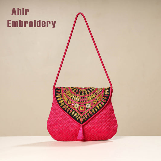 Kutch Ahir Embroidery Mashru Silk Hand Bag