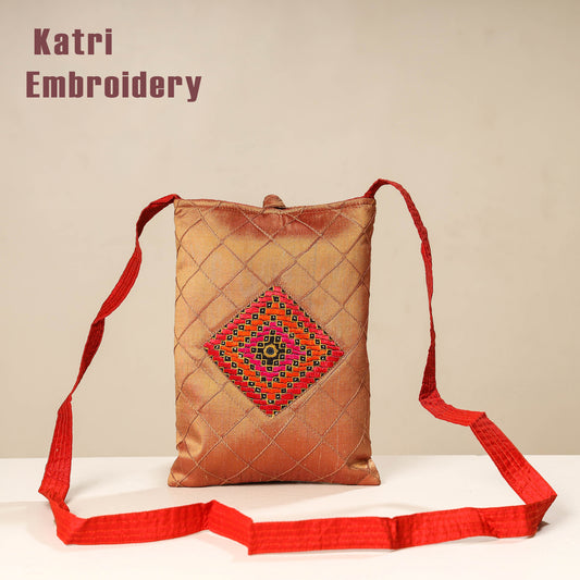 Orange - Kutch Katri Embroidery Silk Sling Bag