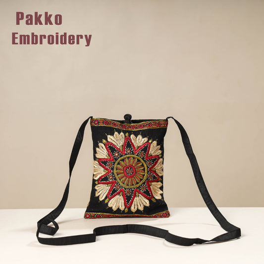 Black - Kutch Pakko Embroidery Silk Sling Bag