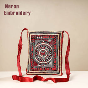 Red Kutch Neran Hand Embroidery Mashru Silk Sling Bag