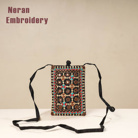 Multicolor Kutch Neran Embroidery Mashru Silk Mobile Sling Bag 