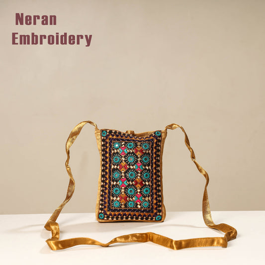 Kutch Neran Embroidery Mashru Silk Mobile Sling Bag