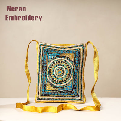 Yellow - Kutch Neran Embroidery Mashru Silk Sling Bag