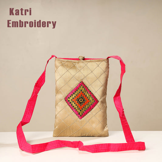 Beige - Kutch Katri Embroidery Silk Sling Bag
