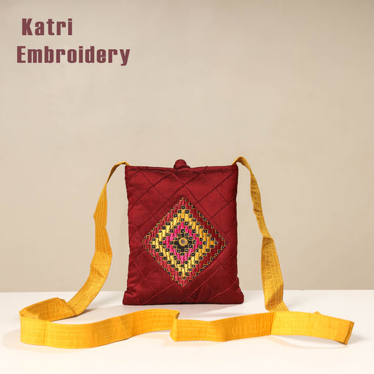 Maroon - Kutch Katri Embroidery Silk Sling Bag