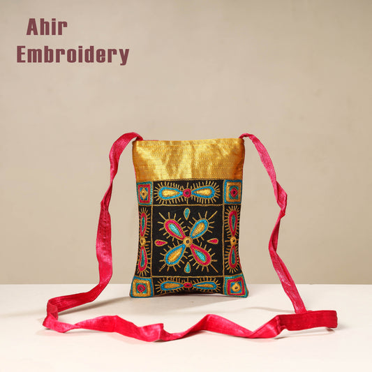 Multicolor - Kutch Ahir Embroidery Mashru Silk Sling Bag