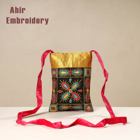 Multicolor Kutch Ahir Embroidery Mashru Silk Sling Bag