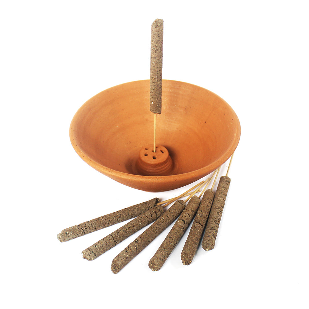 Handcrafted Terracotta "Plato" Incense Stick Stand with Incense Sticks (100pcs)