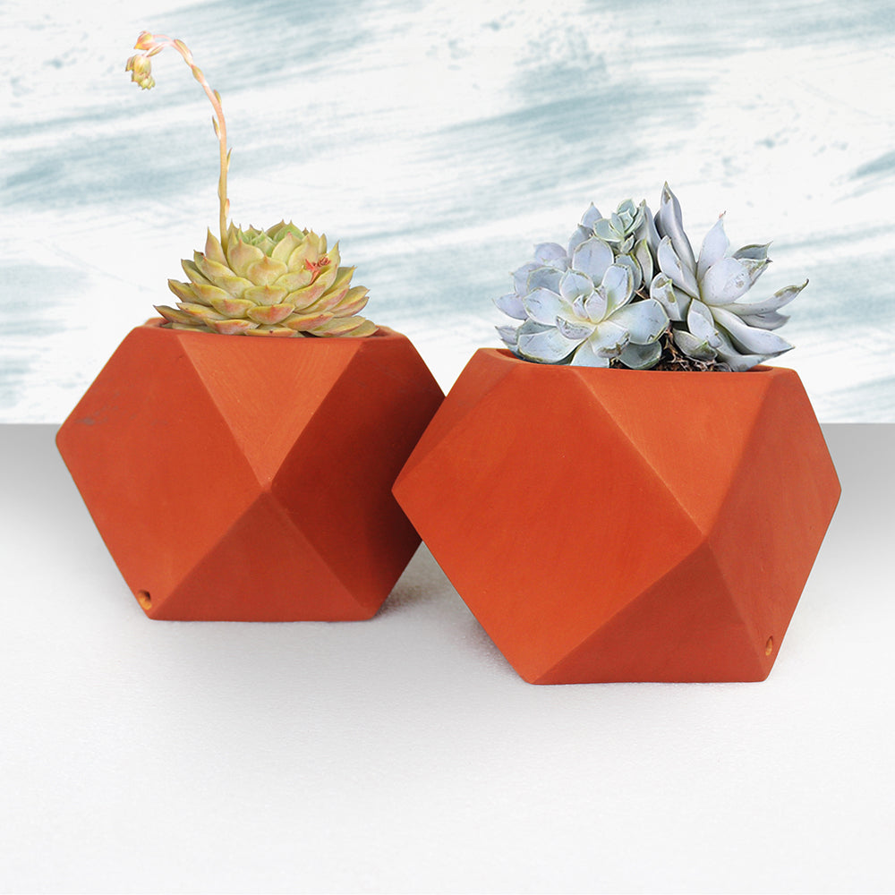 Handcrafted Terracotta D'MOND-3 Planters (Set of 2)