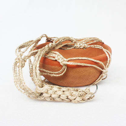 Handcrafted Terracotta Shallow Planter with Jute Macrame Hanger