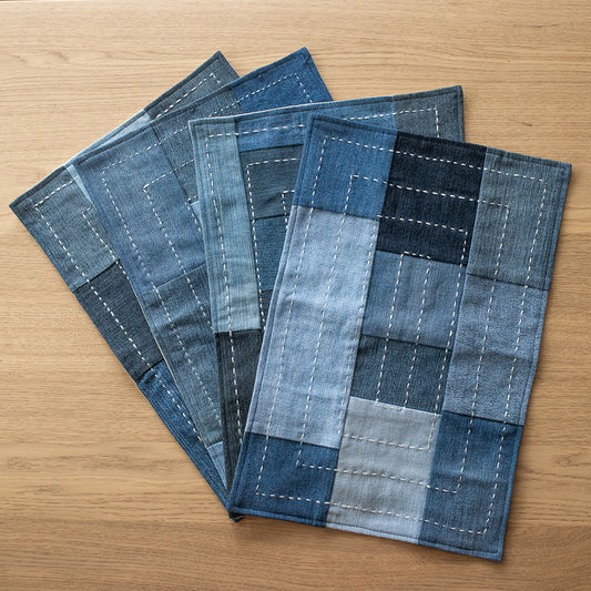 Hand Embroidered Upcycled Jeans Table Mats (Set of 4) - Boxed