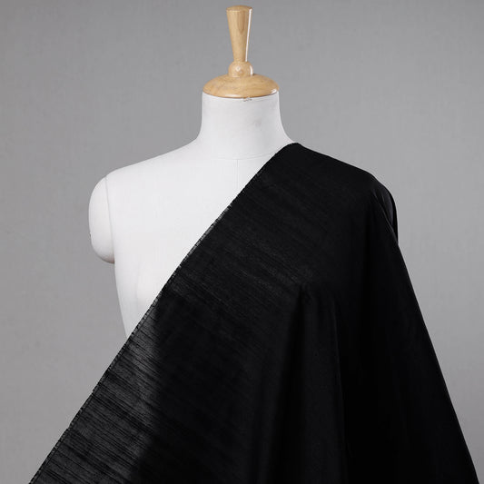 Black - Plain Slub Silk Fabric