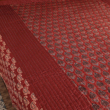 Reversible Ajrakh Patch & Tagai Work Mashru Silk Double Bed Cover / Quilt (102 x 84 in)