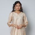 Buy Cream - Tussar Silk Plain Long Straight Kurta for Women