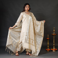 Banarasi Silk Zari Work Kurta with Palazzo & Dupatta Set