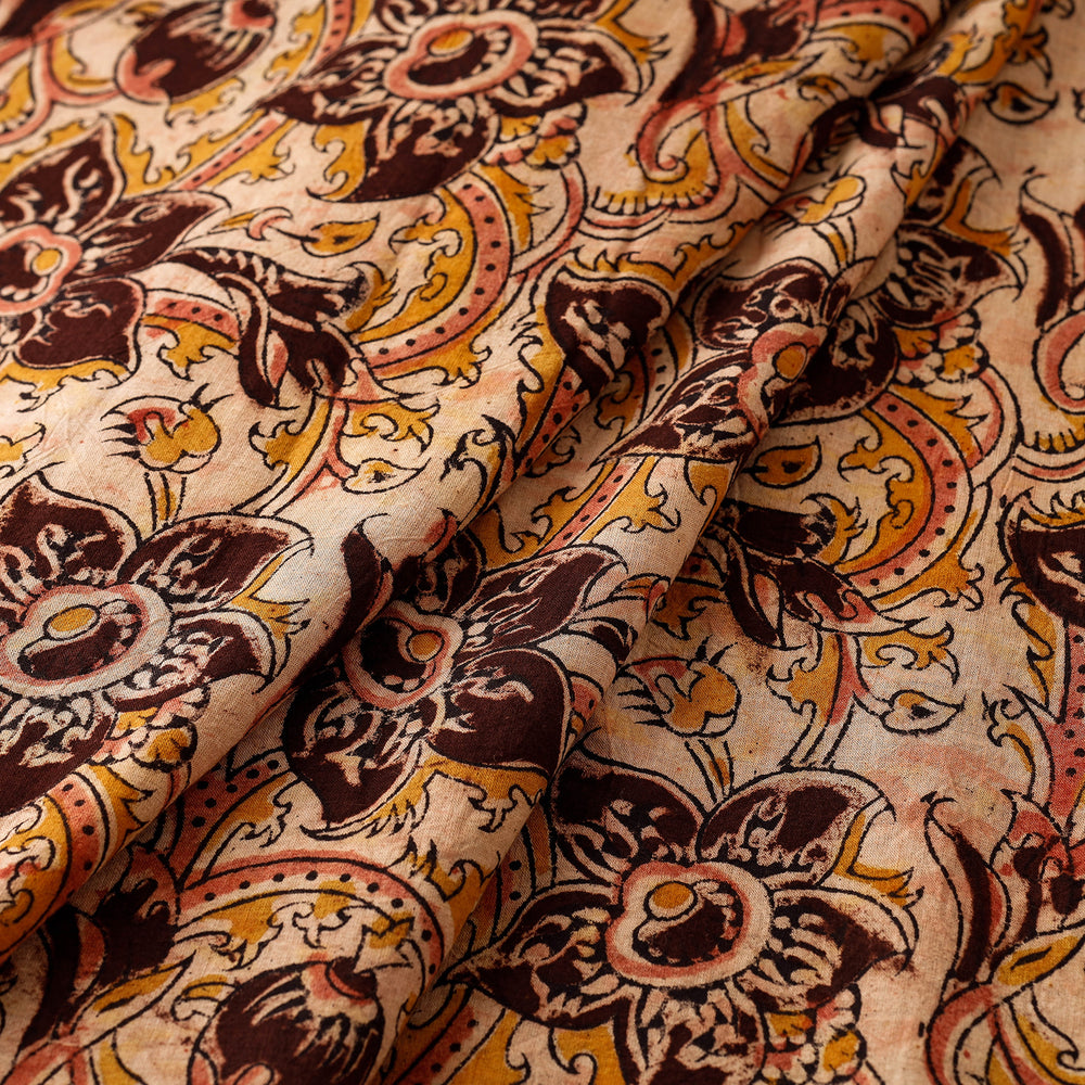 Beige - Pedana Kalamkari Block Printed Cotton Fabric