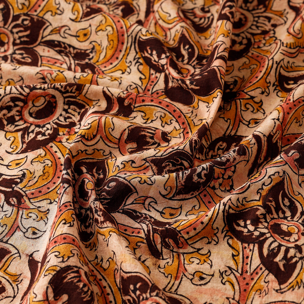 Beige - Pedana Kalamkari Block Printed Cotton Fabric