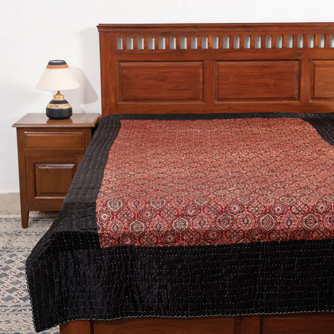 Maroon - Reversible Ajrakh Patch & Tagai Work Mashru Silk Single Bed Cover / Quilt (90 x 59 in)