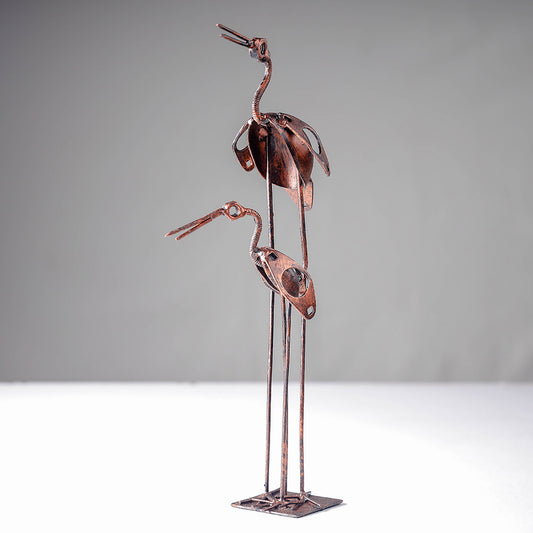 Bird Crane Mother with Child - Handmade Recycled Metal Sculpture by Debabrata Ruidas