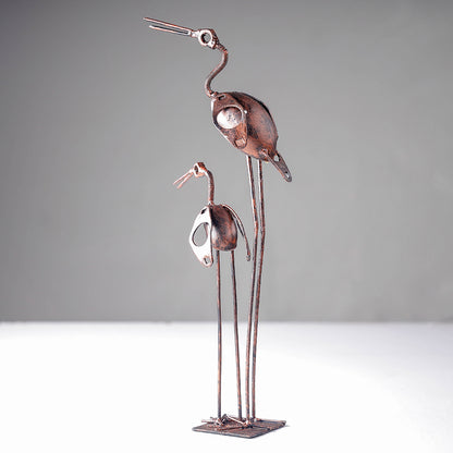 Bird Crane Mother with Child - Handmade Recycled Metal Sculpture by Debabrata Ruidas