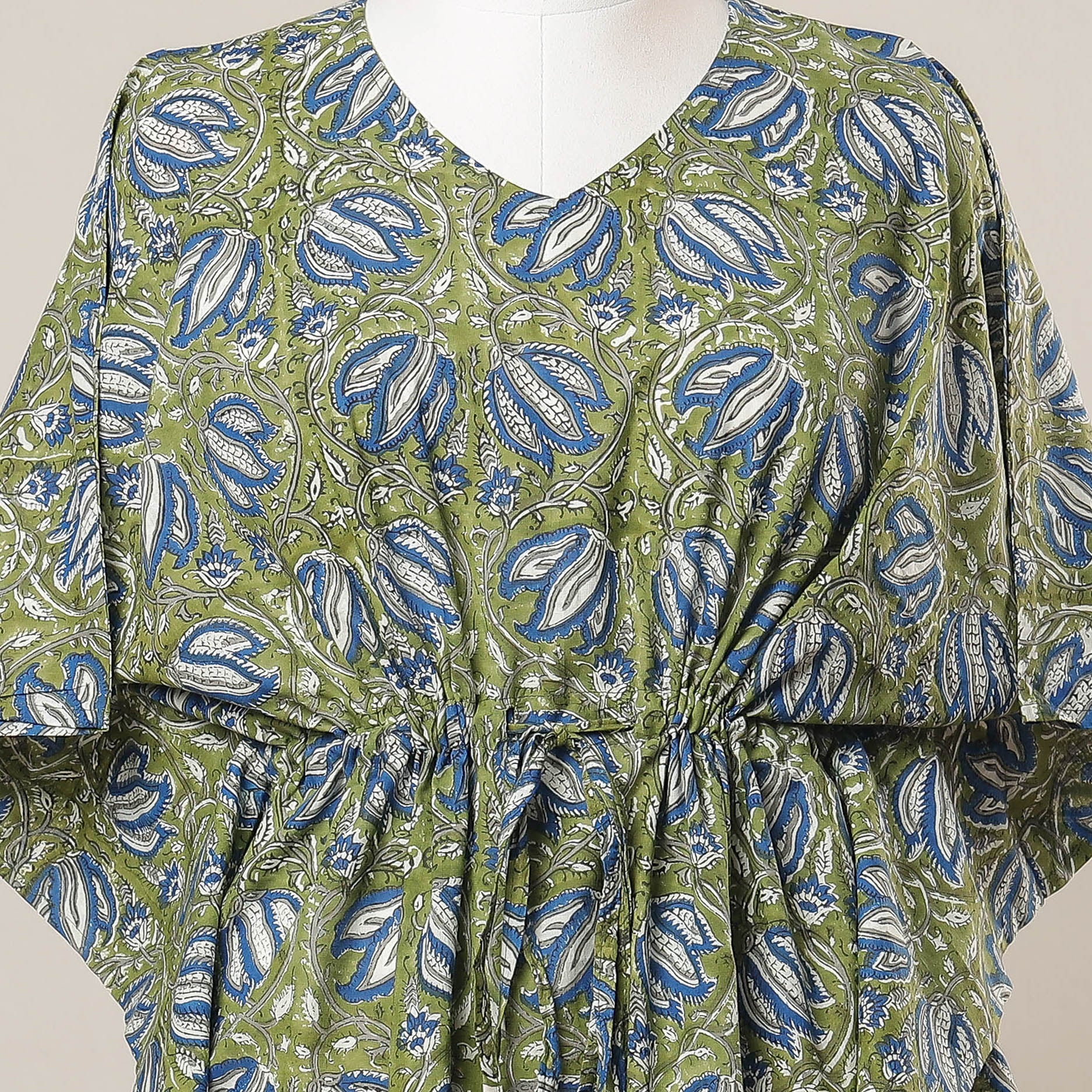 Buy Hand Block Printed Cotton Kaftan with Tie-Up Waist l iTokri.com