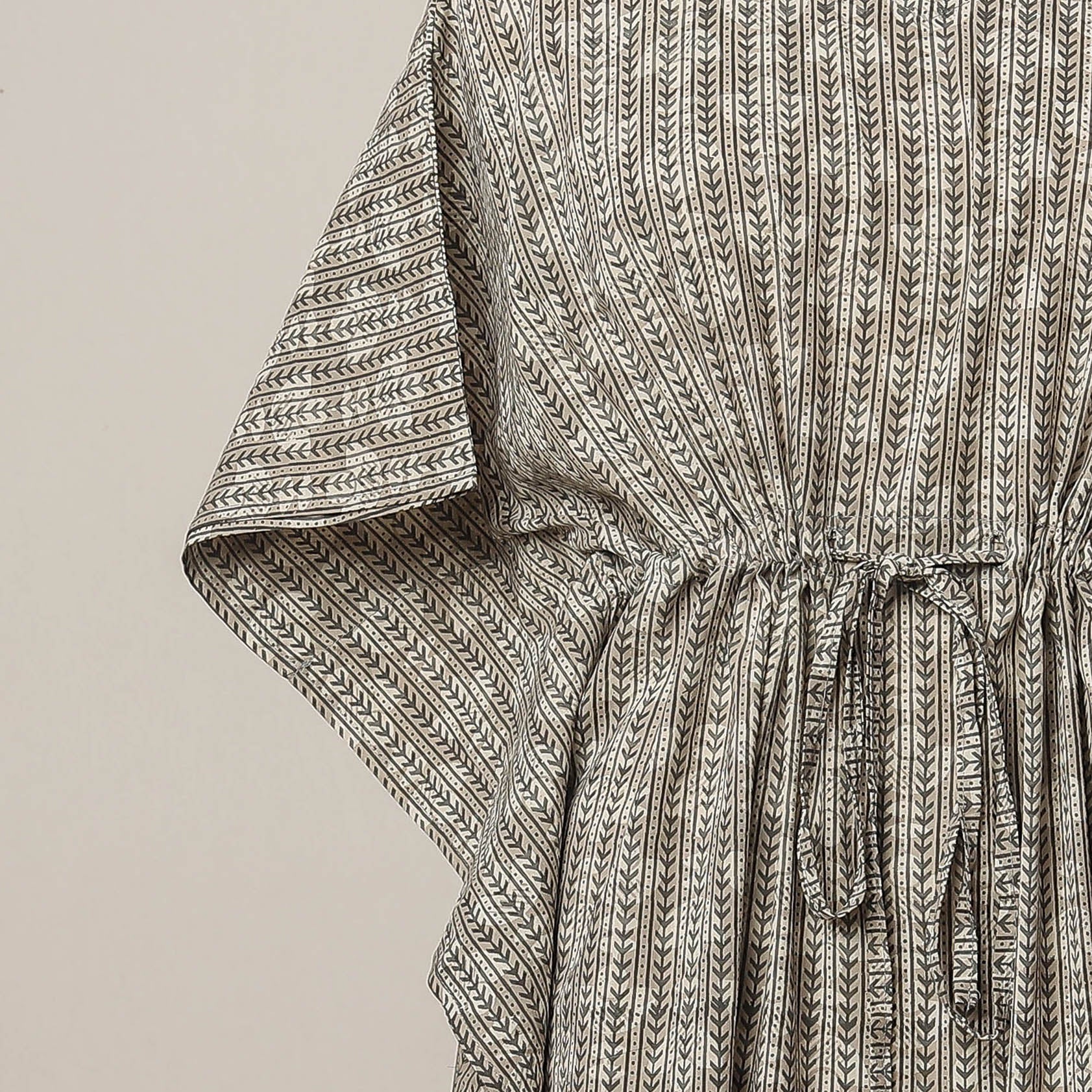  Hand Block Printed Cotton Kaftan with Tie-Up Waist 