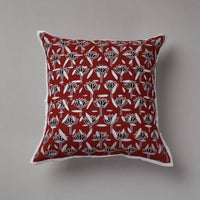 Red - Applique Cut Work Cotton Cushion Cover (16 x 16 in)