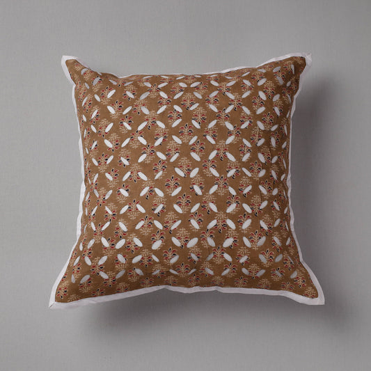 Brown - Applique Cutwork Cotton Cushion Cover (16 x 16 in)