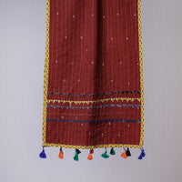 Brown - Kutch Tagai Work Ajrakh Border Cotton Stole with Tassels