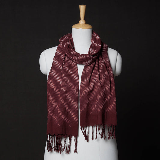 Maroon - Shibori Tie-Dye Cotton Stole with Tassels