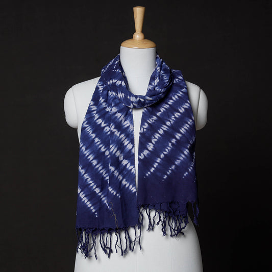 Blue - Shibori Tie-Dye Cotton Stole with Tassels